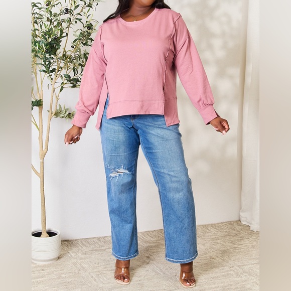 NEW Culture Code PLUS + REG Size Rose Pink Oversized Exposed Seam Sweatshirt Top - Picture 9 of 9